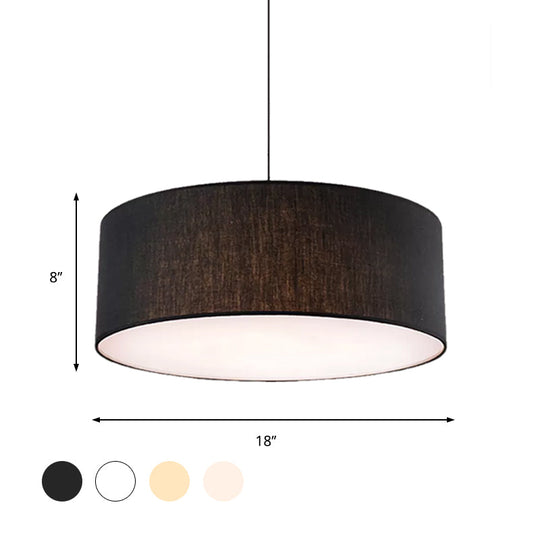 Simple Fabric Drum Ceiling Pendant Light - Grey/Black/Beige 12’/16’/18’ Diameter Hanging Lamp Kit