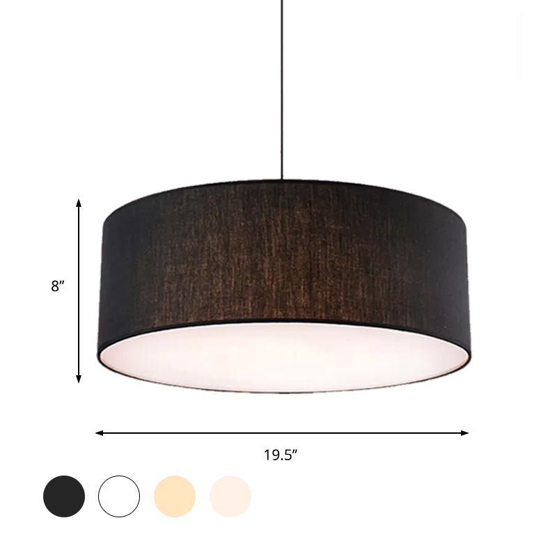 Simple Fabric Drum Ceiling Pendant Light - Grey/Black/Beige 12’/16’/18’ Diameter Hanging Lamp Kit