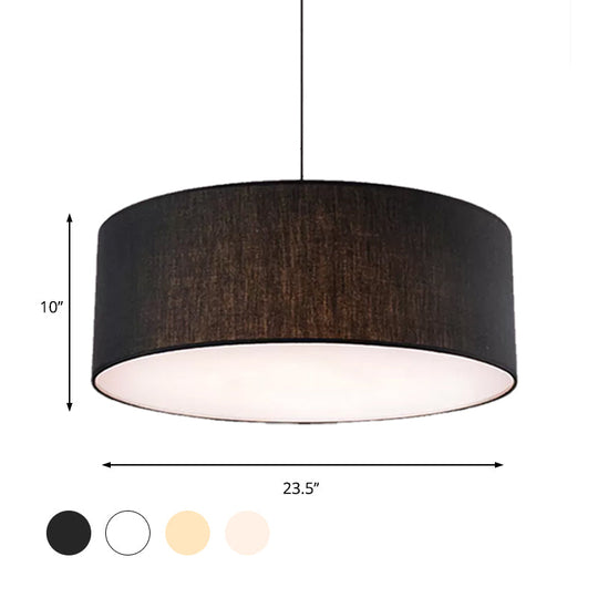 Simple Fabric Drum Ceiling Pendant Light - Grey/Black/Beige 12’/16’/18’ Diameter Hanging Lamp Kit