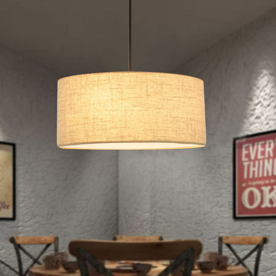 Simple Fabric Drum Ceiling Pendant Light - Grey/Black/Beige 12’/16’/18’ Diameter Hanging Lamp Kit
