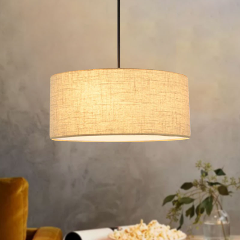 Simple Fabric Drum Ceiling Pendant Light - 12/16/18 Diameter 1-Light White/Black/Beige Hanging Lamp