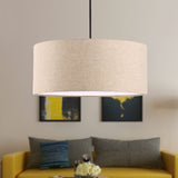 Simple Fabric Drum Ceiling Pendant Light - 12/16/18 Diameter 1-Light White/Black/Beige Hanging Lamp