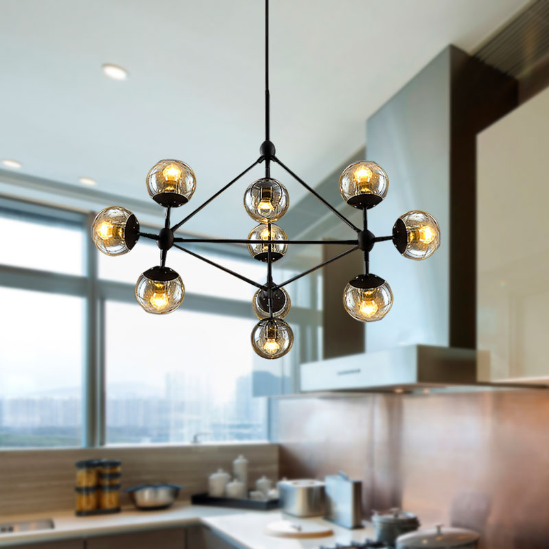 Vintage Amber Glass Chandelier - 10-Light Sphere Shade Ceiling Lamp For Living Room