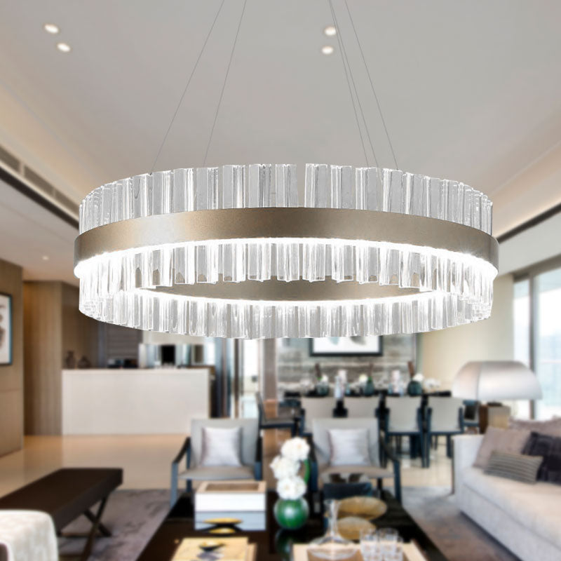 Modern Clear Crystal Pendant Lighting With 1 Light Gold Hanging Lamp - 16/24/32 Wide Warm/White For