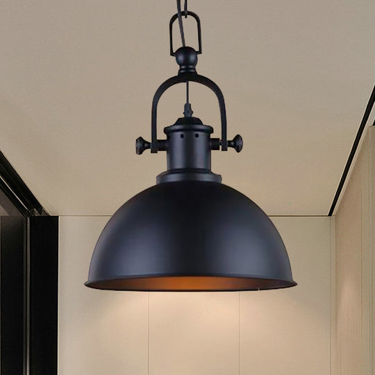 Vintage Dome Pendant Light In Black/White - Metal Hanging Lamp For Dining Room