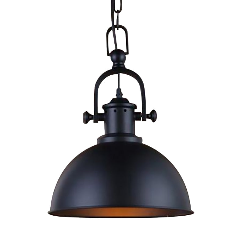 Vintage Dome Pendant Light - Metal Hanging Lamp With 1 Bulb In Black/White For Dining Room