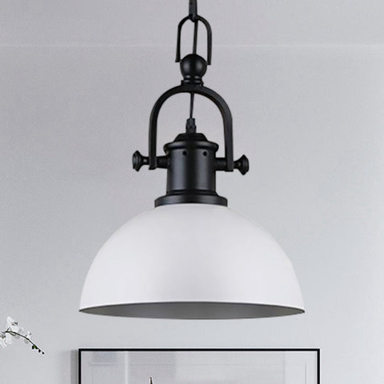 Vintage Dome Pendant Light In Black/White - Metal Hanging Lamp For Dining Room