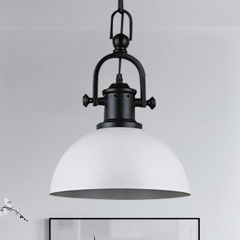 Vintage Dome Pendant Light - Metal Hanging Lamp With 1 Bulb In Black/White For Dining Room