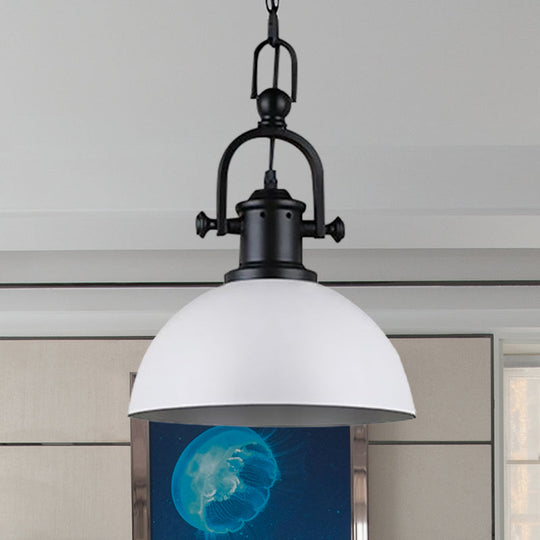Vintage Dome Pendant Light In Black/White - Metal Hanging Lamp For Dining Room