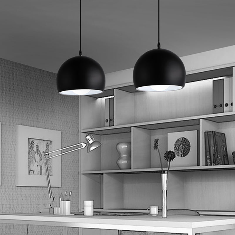 Industrial Style Metallic Globe Pendant Light With Black Shade - 1 Head Kitchen Lamp 8/10/14 Width /