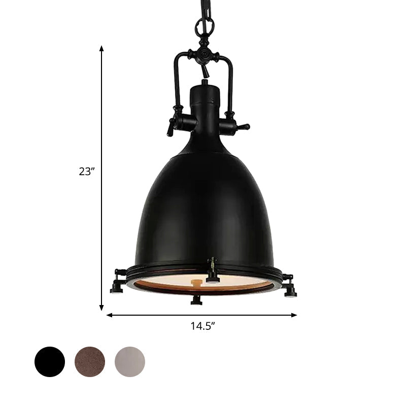 Industrial Domed Pendant Lamp - 1-Light Metal Ceiling Light Fixture For Bars Black/Silver/Rust With