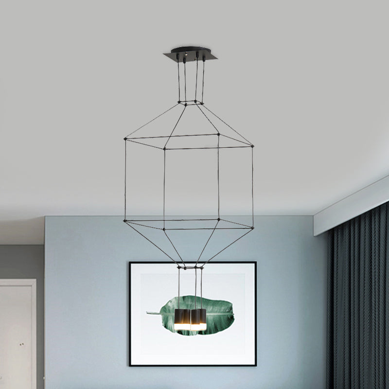 Nordic Style Black 3D Square Pendant Light With Glass Shade And Metal Frame - 4/6 Lights 4 /