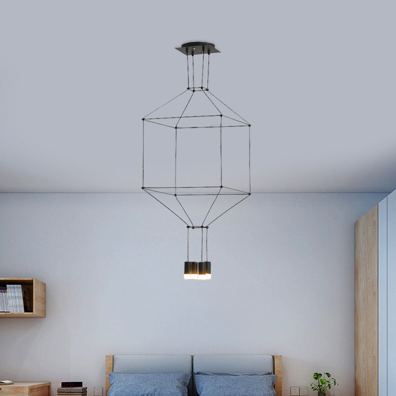 Nordic Style Black Pendant Light With 3D Square Design 4/6 Lights Glass Shade And Metal Frame