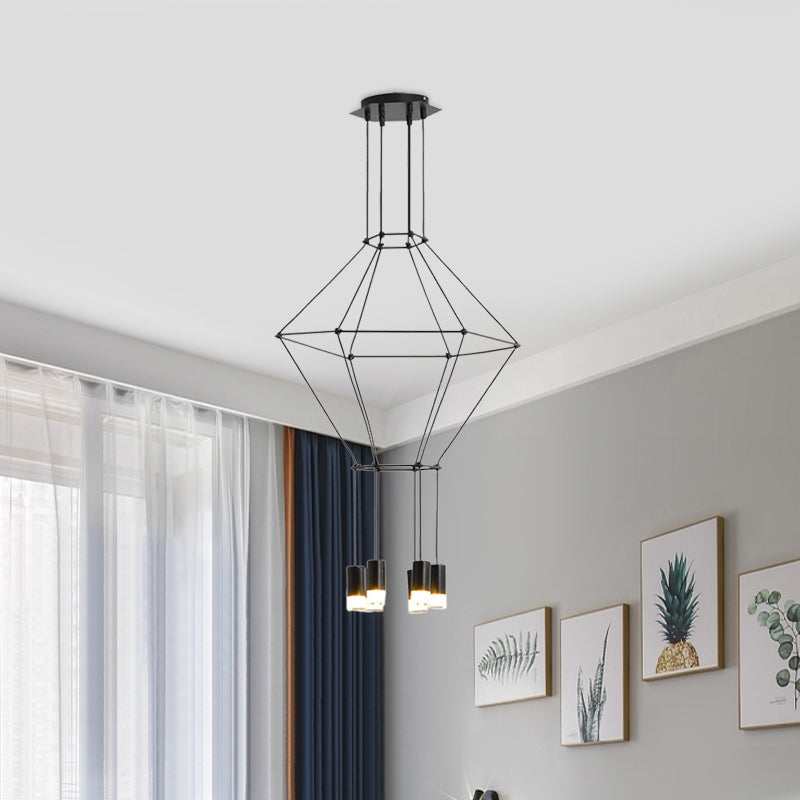 Nordic Style Black 3D Square Pendant Light With Glass Shade And Metal Frame - 4/6 Lights