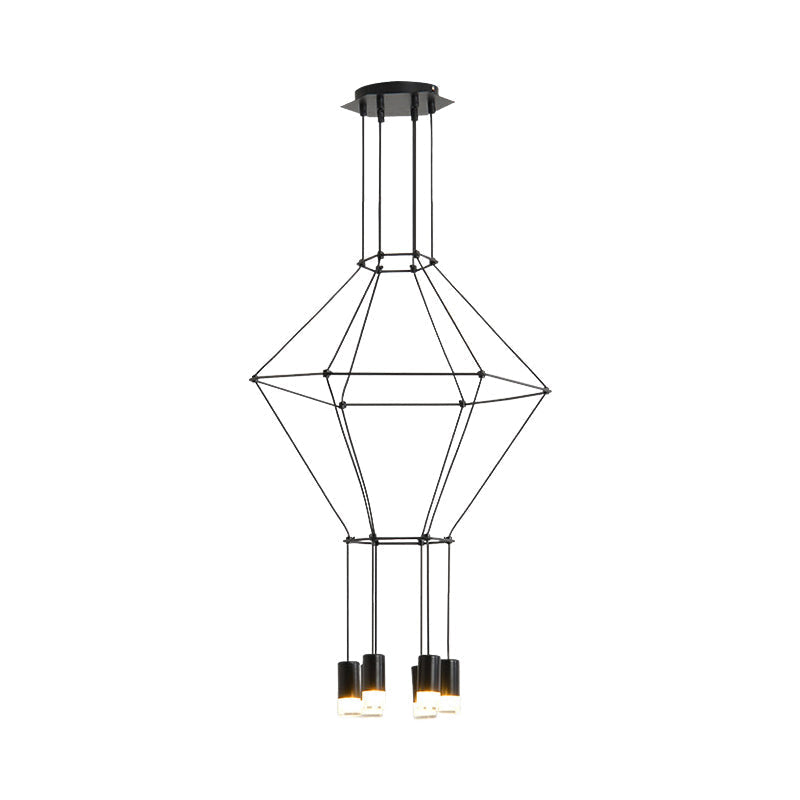 Nordic Style Black Pendant Light With 3D Square Design 4/6 Lights Glass Shade And Metal Frame