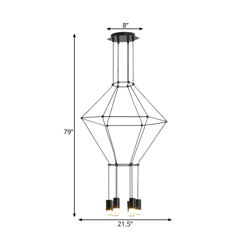 Nordic Style Black Pendant Light With 3D Square Design 4/6 Lights Glass Shade And Metal Frame