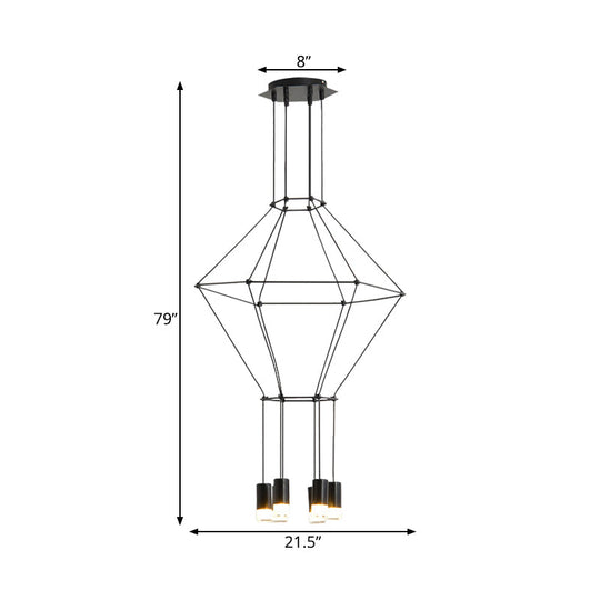 Nordic Style Black 3D Square Pendant Light With Glass Shade And Metal Frame - 4/6 Lights