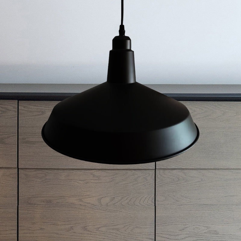 Retro Style Black Barn Pendant Light With Adjustable Cord - Metal Finish 1-Light Hanging Fixture