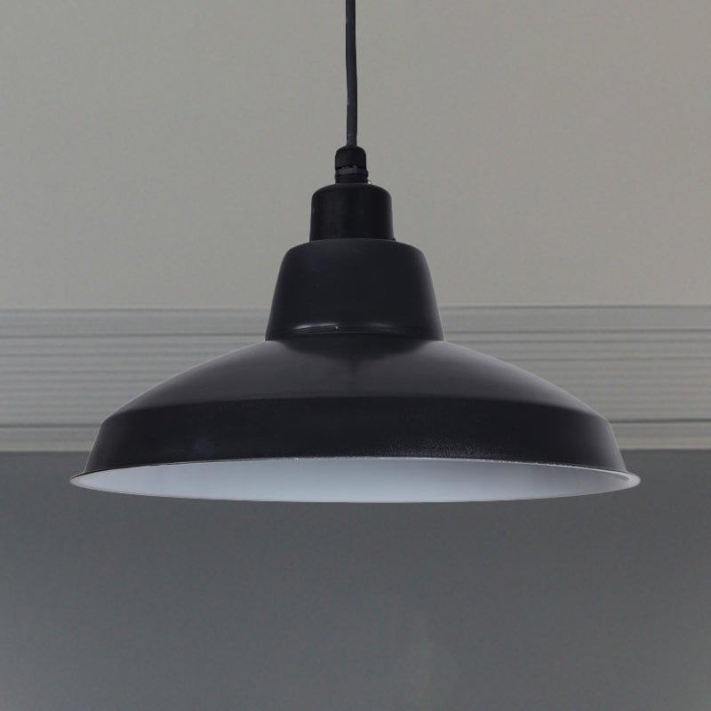 Retro Polished Black/White Bowl Pendant Light – Stylish 1-Head Indoor Ceiling Fixture Black