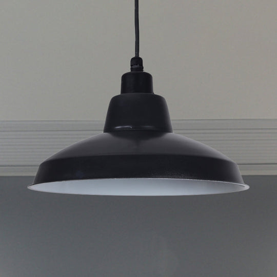Retro Polished Black/White Bowl Pendant Light – Stylish 1-Head Indoor Ceiling Fixture Black
