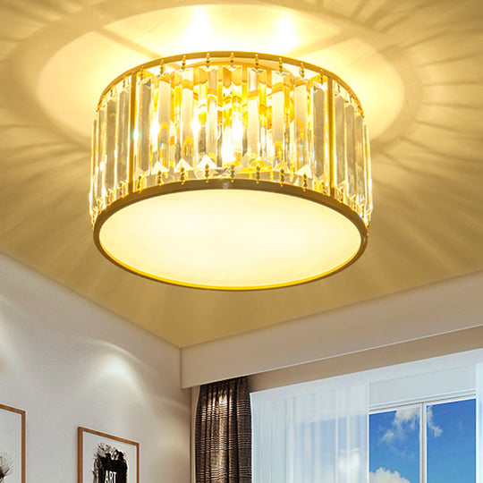 Crystal Flush Mount Lighting With Drum Shade - Gold 3/4/5 Lights 12.5/16.5/20.5 Wide / 12.5