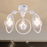 Modern Metal Glass Shade 3-Light Semi Flush Mount Ceiling Fixture For Dining Room - White