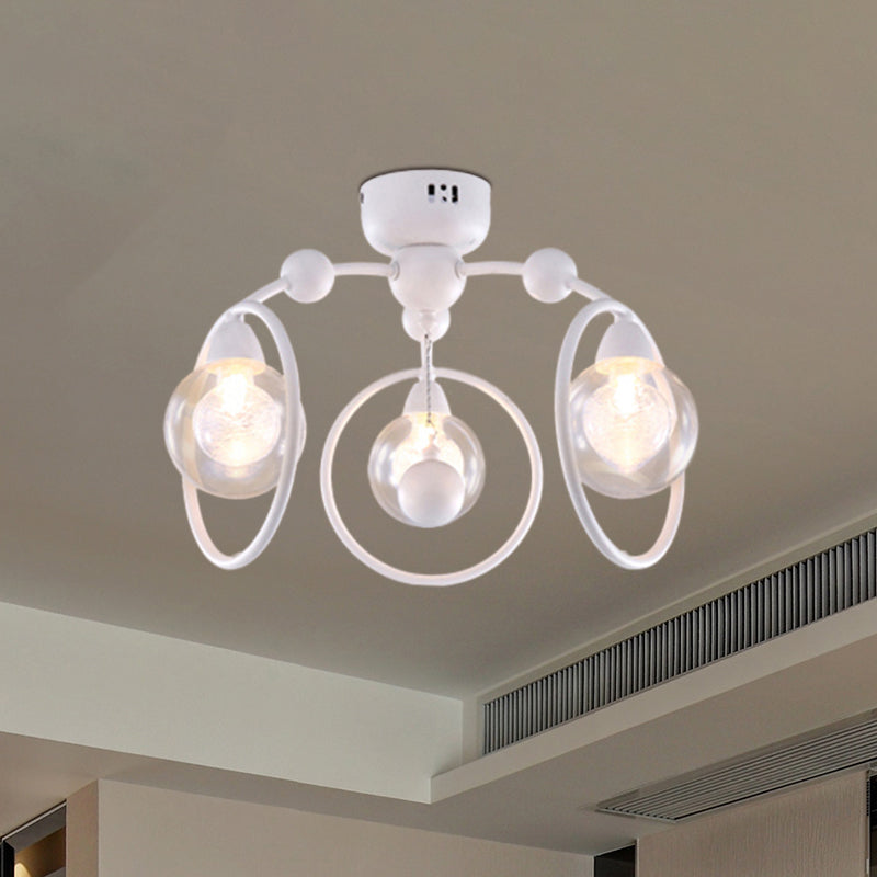 Modern Metal Glass Shade 3 - Light Semi Flush Mount Ceiling Fixture For Dining Room - White