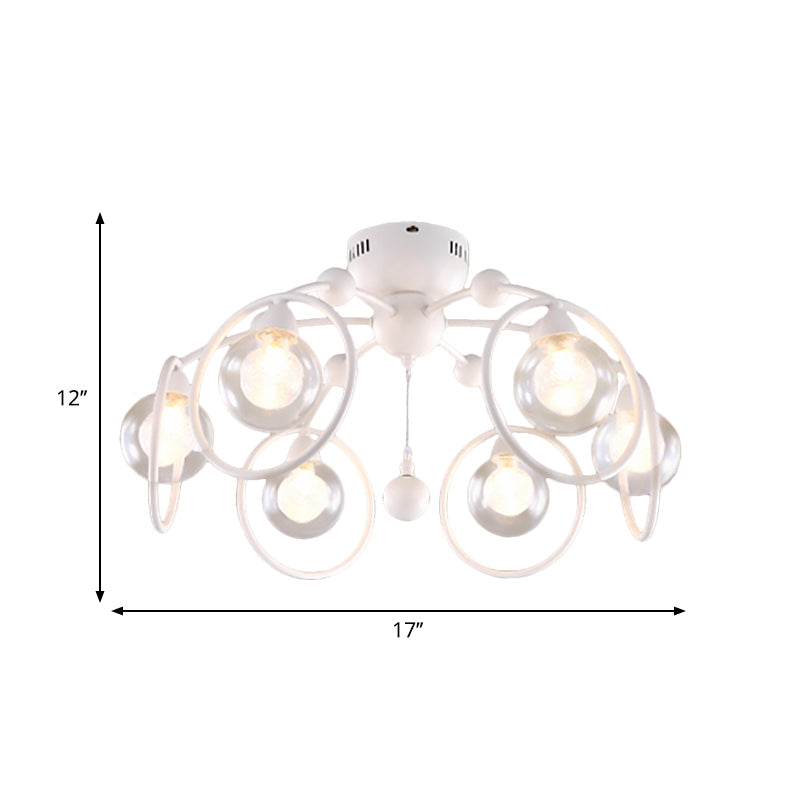 Modern Bedroom Ceiling Light Fixture - 6-Light Semi Flush Mount With Globe Glass Shade And White