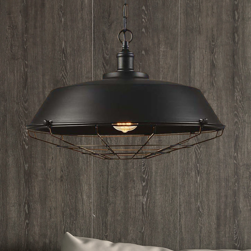 Antique Style Iron Barn Hanging Light With Wire Guard - 10’/14’/18’ Dia Brass/Bronze/Black