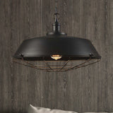 Antique Style Iron Barn Hanging Light With Wire Guard - Choice Of 10/14/18 Dia 1 Head Pendant