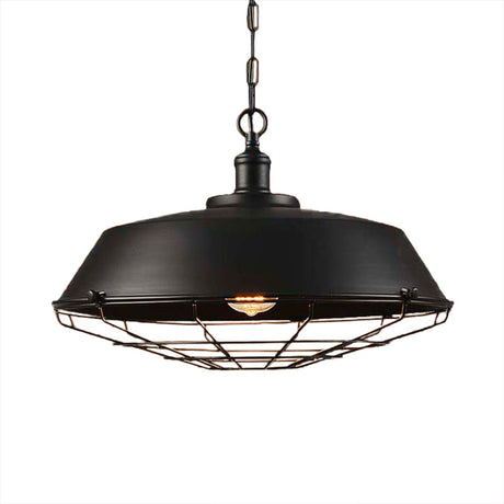 Antique Style Iron Barn Hanging Light With Wire Guard - 10’/14’/18’ Dia Brass/Bronze/Black