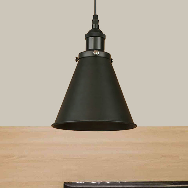 Industrial Style Cone-Shaped Hanging Pendant Lamp - Black/Brass Iron Ideal For Dining Room Lighting