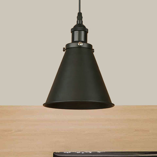 Industrial Style Cone-Shaped Hanging Pendant Lamp - Black/Brass Iron Ideal For Dining Room Lighting