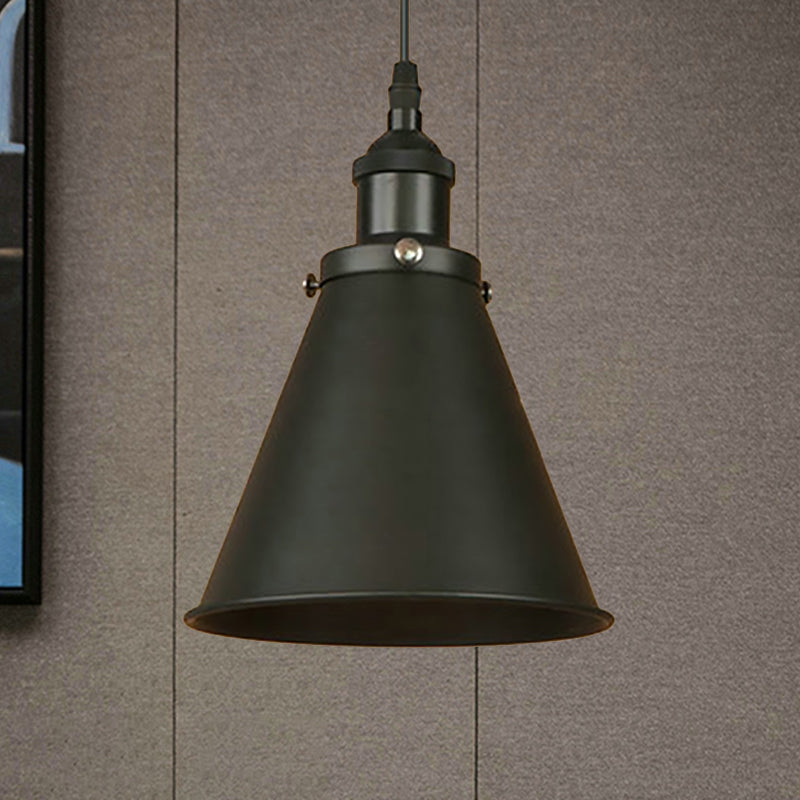 Industrial Style Cone-Shaped Hanging Pendant Lamp - Black/Brass Iron Ideal For Dining Room Lighting