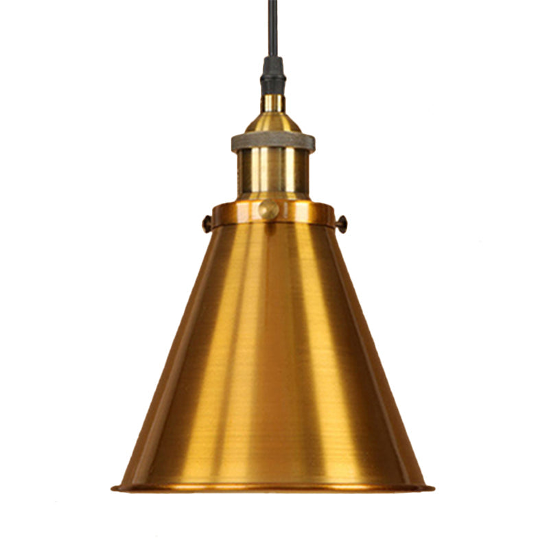 Industrial Style Cone-Shaped Hanging Pendant Lamp - Black/Brass Iron Ideal For Dining Room Lighting