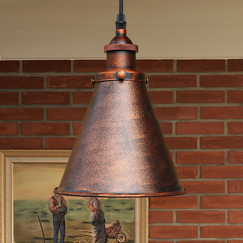 Industrial Style Cone-Shaped Hanging Pendant Lamp - Black/Brass Iron Ideal For Dining Room Lighting