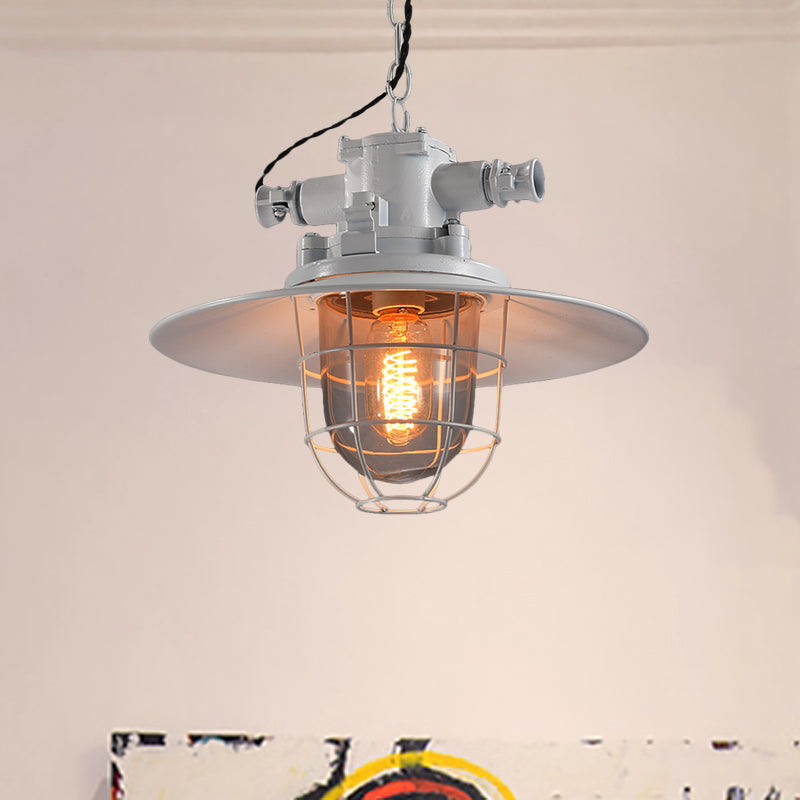 Industrial Single-Light Hanging Ceiling Pendant With Clear Glass Cone Shade In White/Red/Rust Tones