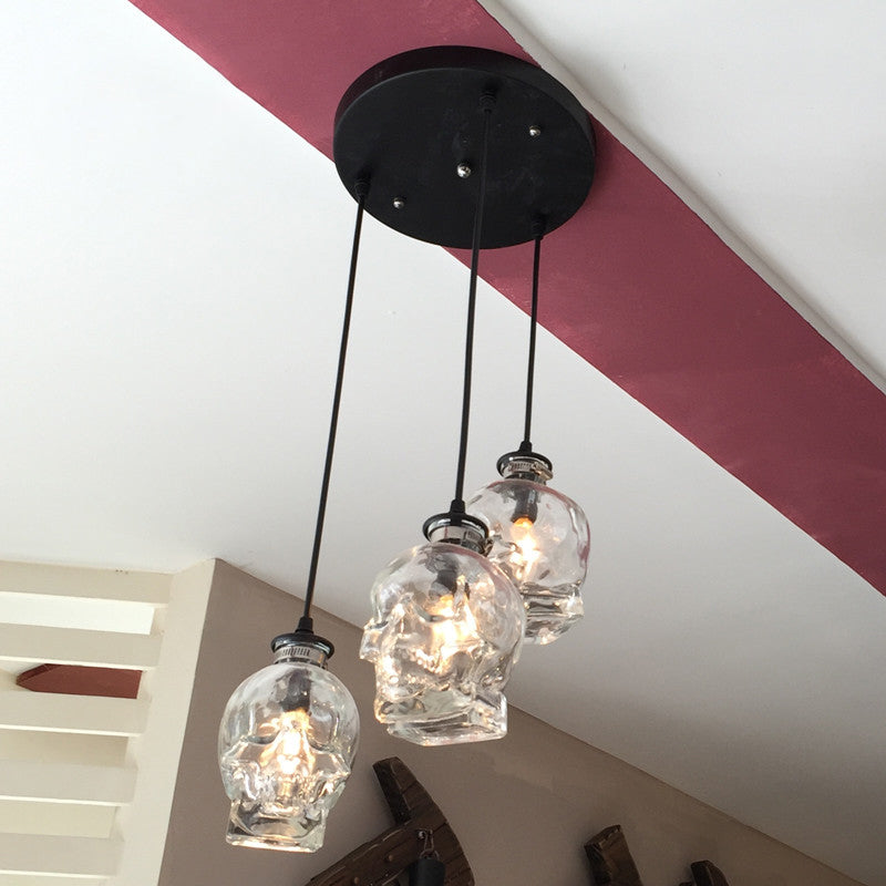Industrial Clear Glass Pendant Light With Skull Shade Bar - 1 Black Finish
