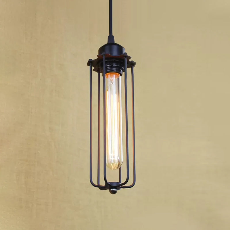 Black Farmhouse Style 1 Light Wire Cage Pendant Ceiling For Hallway - Stylish Metallic Finish