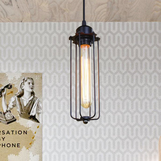 Black Farmhouse Style 1 Light Wire Cage Pendant Ceiling For Hallway - Stylish Metallic Finish