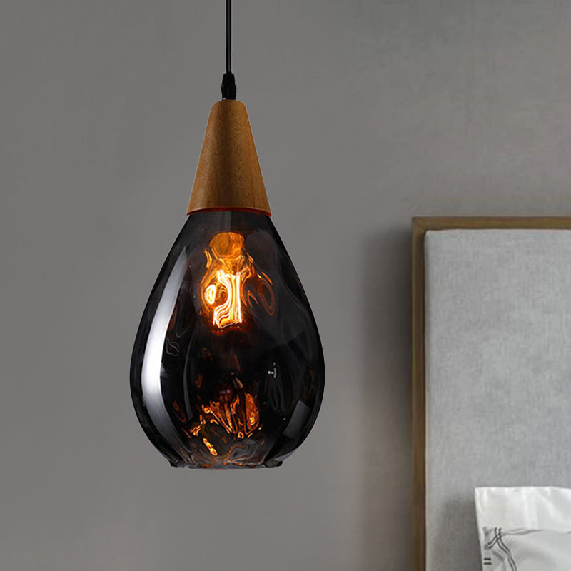 Teardrop Pendant Lamp - Modernist Style Amber/Clear Dimpled Glass 1 Light Indoor Fixture 6/8 Width