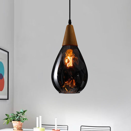 Modernist Style Teardrop Pendant Lamp With Dimpled Glass - 6’/8’ Wide Amber/Clear 1 Light