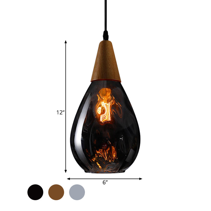 Teardrop Pendant Lamp - Modernist Style Amber/Clear Dimpled Glass 1 Light Indoor Fixture 6/8 Width