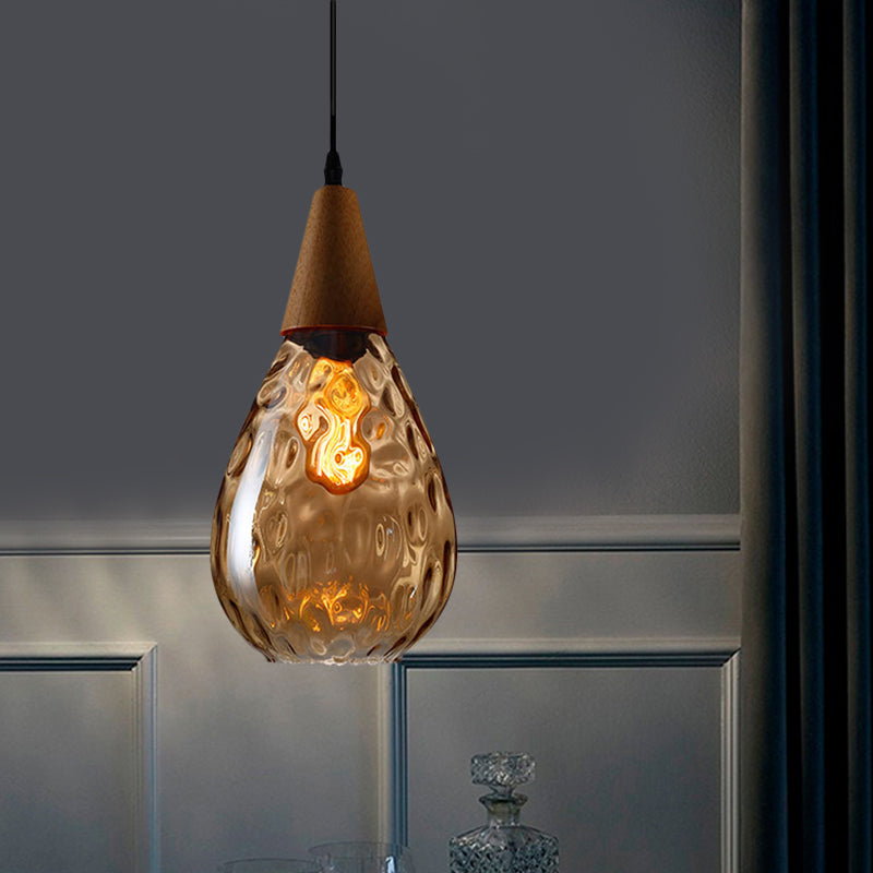 Modernist Style Teardrop Pendant Lamp With Dimpled Glass - 6’/8’ Wide Amber/Clear 1 Light