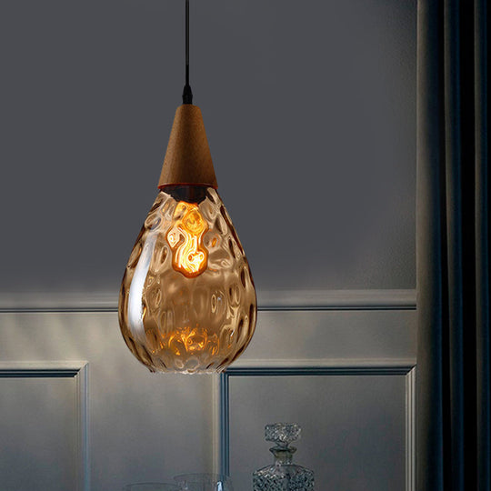 Modernist Style Teardrop Pendant Lamp With Dimpled Glass - 6’/8’ Wide Amber/Clear 1 Light
