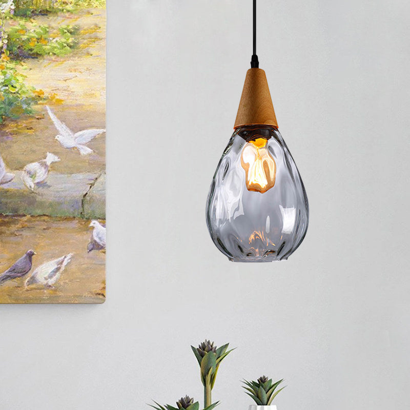 Modernist Style Teardrop Pendant Lamp With Dimpled Glass - 6’/8’ Wide Amber/Clear 1 Light