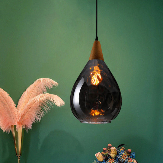 Modernist Style Teardrop Pendant Lamp With Dimpled Glass - 6’/8’ Wide Amber/Clear 1 Light