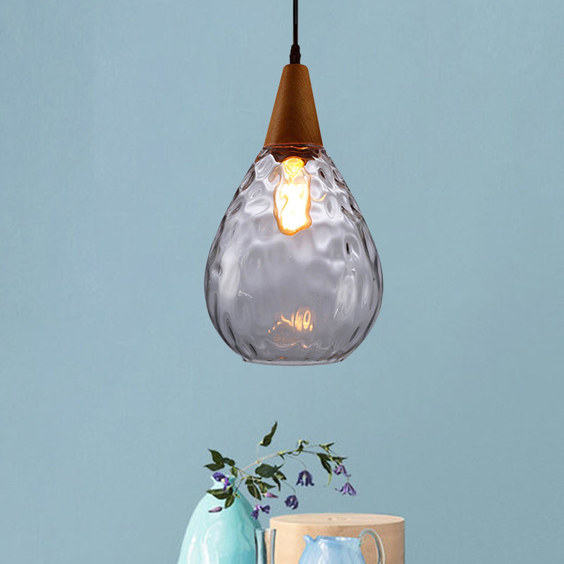 Modernist Style Teardrop Pendant Lamp With Dimpled Glass - 6’/8’ Wide Amber/Clear 1 Light