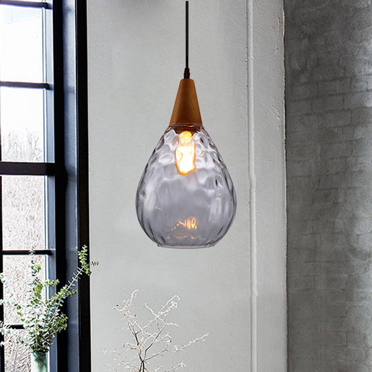 Modernist Style Teardrop Pendant Lamp With Dimpled Glass - 6’/8’ Wide Amber/Clear 1 Light