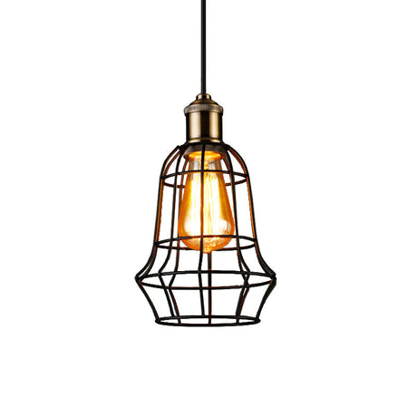 Antique Black Vase Cage Pendant Lamp For Bar - Metallic Finish 6/7.5 Width